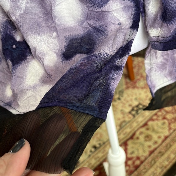 NWT Simply Vera Wang Crinkle Chiffon Stretch Top 3/4 Sleeves, Peekaboo Mesh Trim - Picture 8 of 12